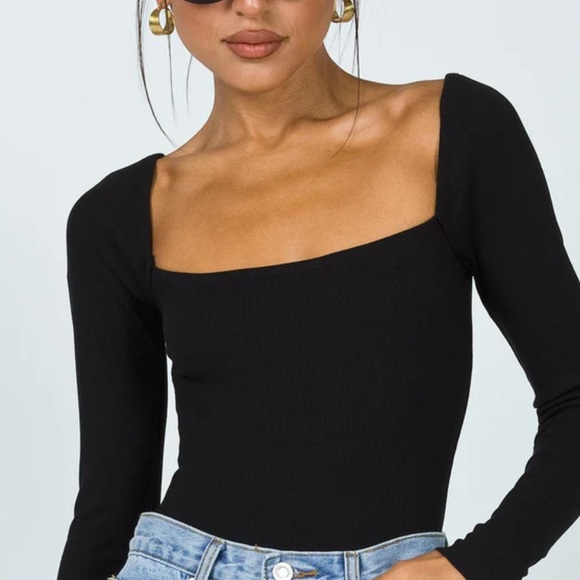 Hello Molly Tops - HELLO MOLLY | Black Square Neck Bodysuit | Size US 6